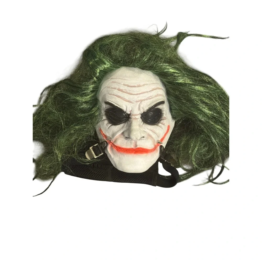 Joker Cosplay Mask Green Hair Adjustable Straps Halloween Costume DC Villain